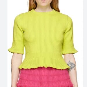 MOLLY GODDARD Neon Green Ribbed Crewneck Top